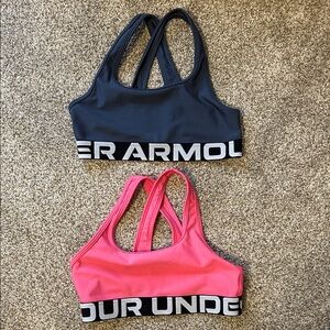 Under Armour Dual-Pack Crossback Sports Bras in Gray & Hot Pink